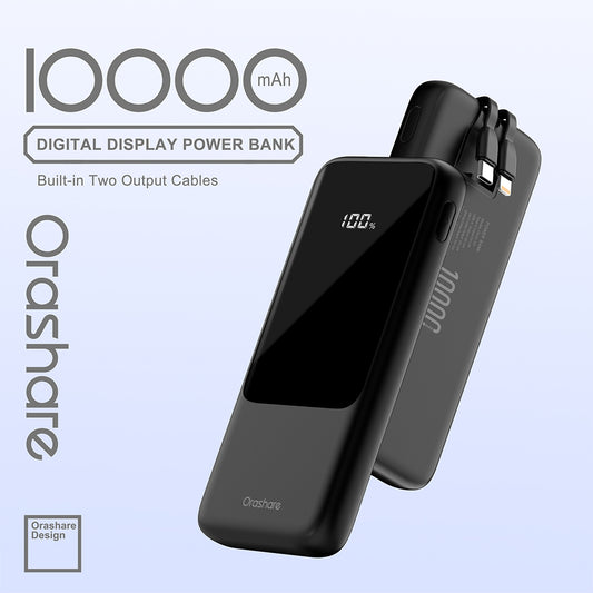 Orashare OH10 10000mAh Slim Power Bank with Built-in Cables
