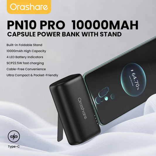 Orashare PN10 Pro 10000mAh Pocket Power Bank with Built-in Cable