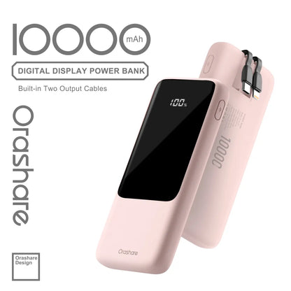 Orashare OH10 10000mAh Slim Power Bank with Built-in Cables
