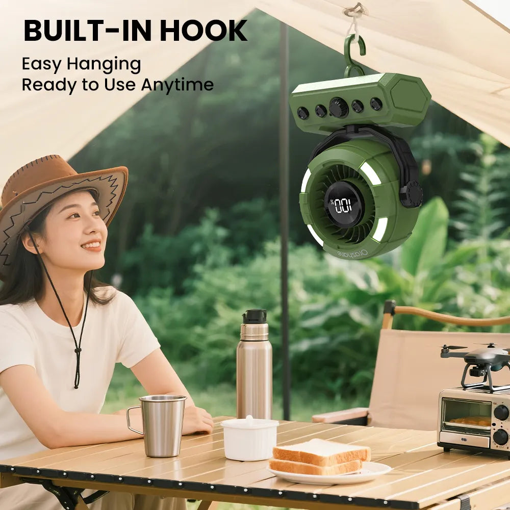 Orashare DF09 20000mAh Rechargeable Camping Fan with Remote, LED Light & 100-Speed Airflow