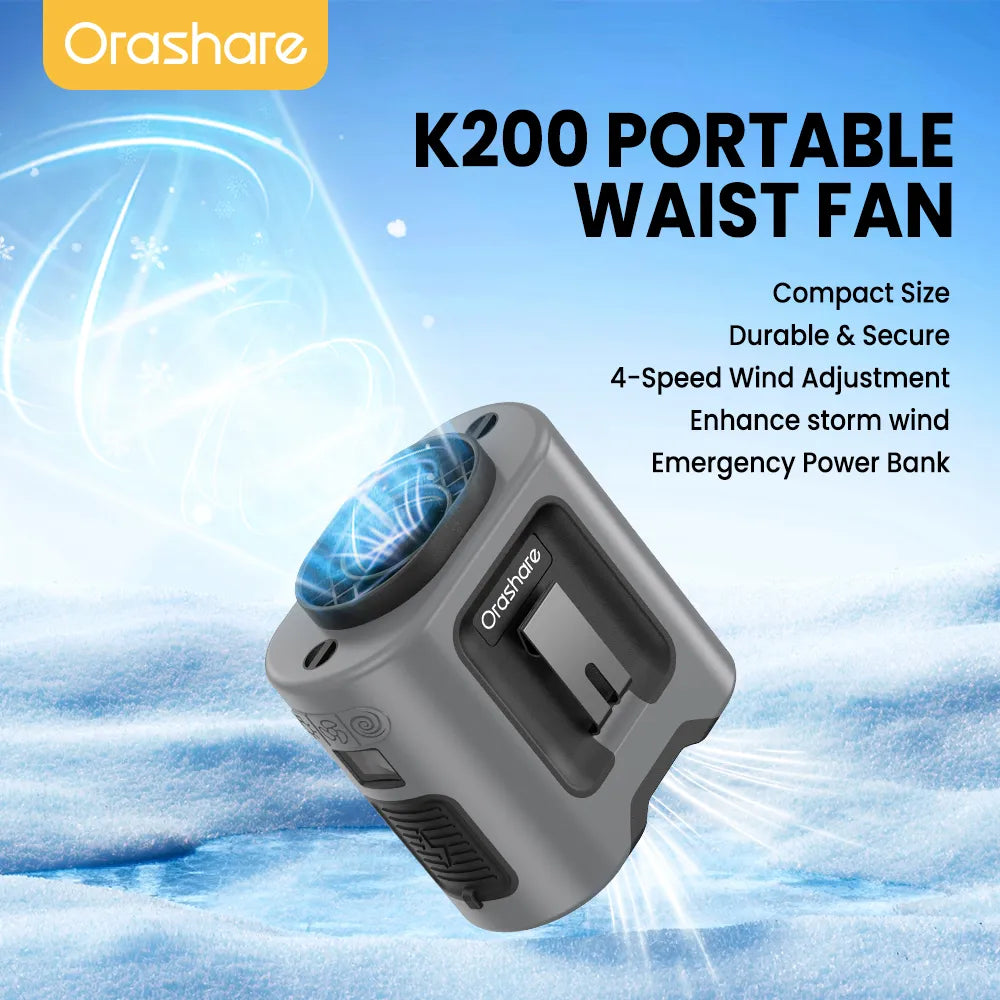 Orashare K200 Portable Waist Fan with Power Bank & LED Light