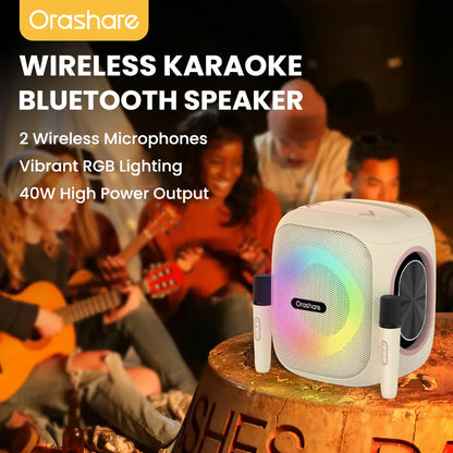 Orashare BSH03 40W Karaoke Bluetooth Speaker with Dual Wireless Microphones