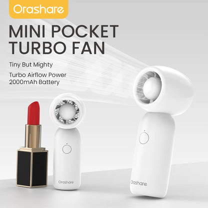 Orashare HF15 Turbo Mini Pocket Fan, 2000mAh Rechargeable Portable Cooling Fan