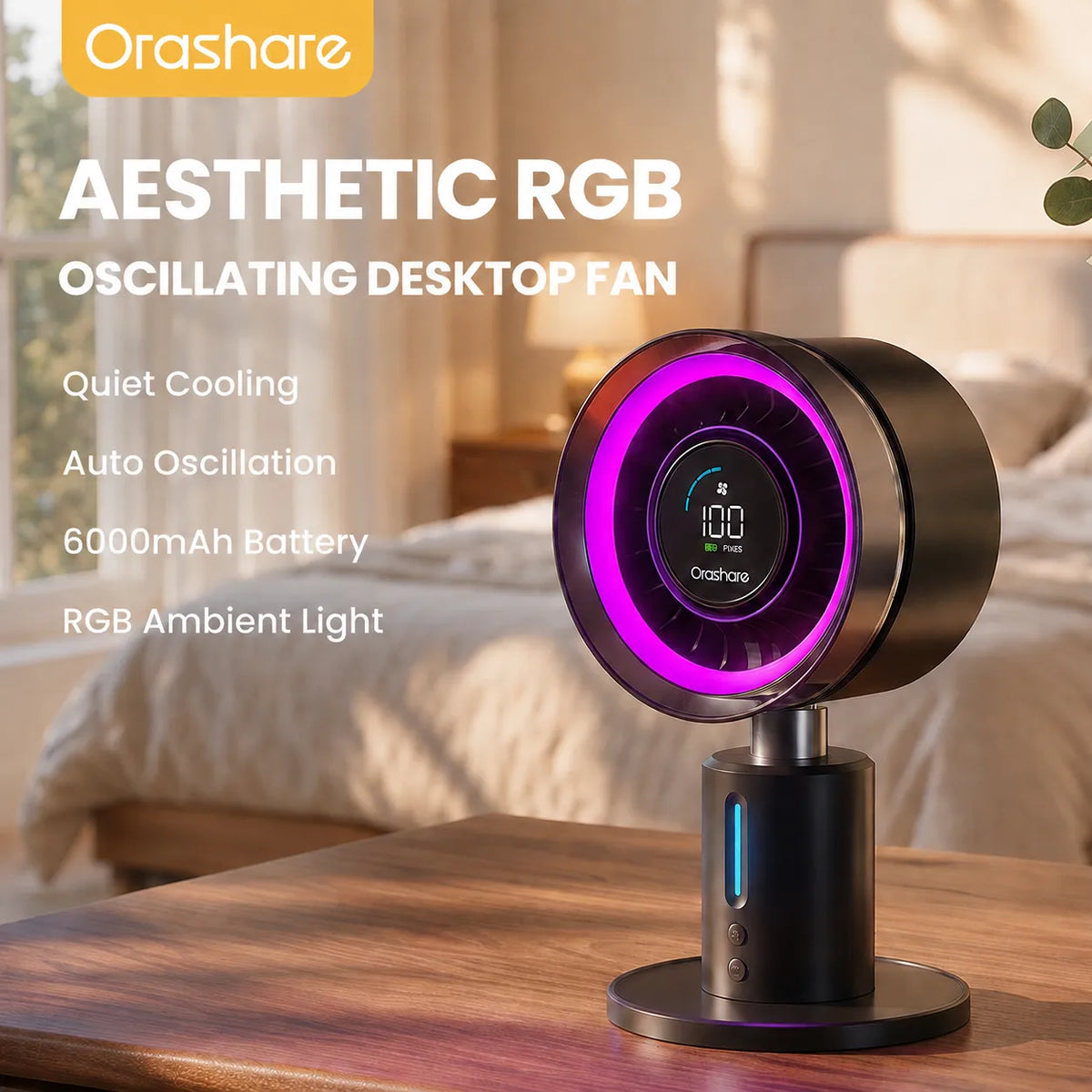 Orashare DF21 6000mAh Rechargeable Desk Fan