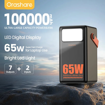 Orashare OL100 Pro 100,000mAh Power Bank with LED Light – 22.5W / 65W
