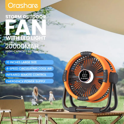 Orashare DF04 20000mAh Rechargeable Camping Fan with LED Light & Remote Control