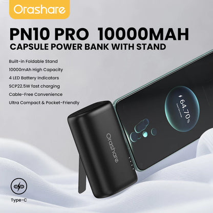 Orashare PN10 Pro 10000mAh Pocket Power Bank with Built-in Cable