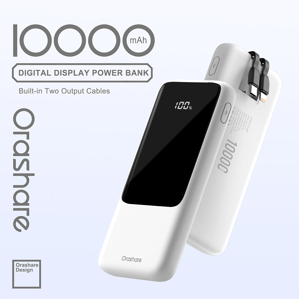 Orashare OH10 10000mAh Slim Power Bank with Built-in Cables
