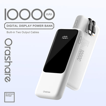 Orashare OH10 10000mAh Slim Power Bank with Built-in Cables