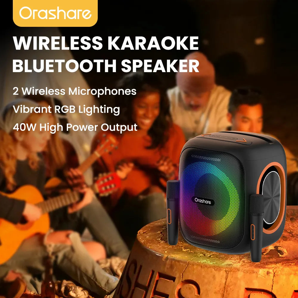 Orashare BSH03 40W Karaoke Bluetooth Speaker with Dual Wireless Microphones