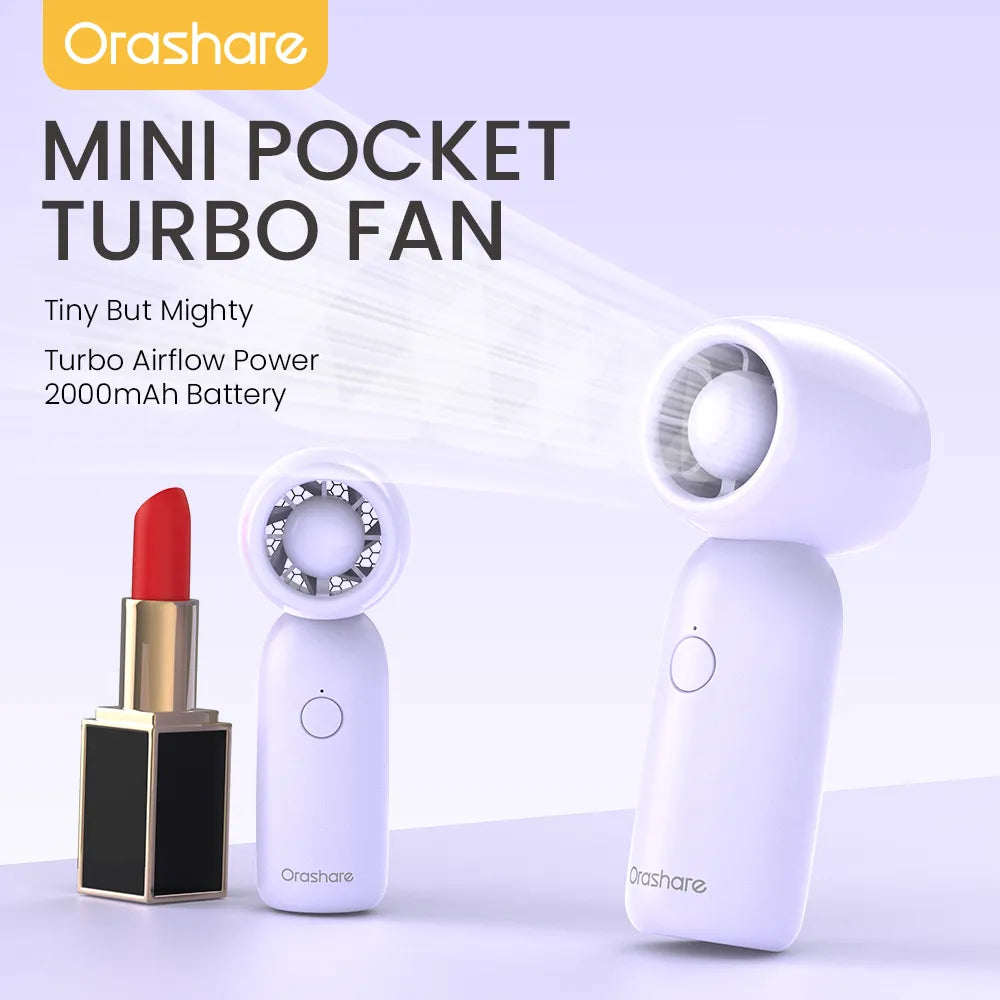 Orashare HF15 Turbo Mini Pocket Fan, 2000mAh Rechargeable Portable Cooling Fan