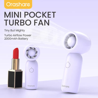 Orashare HF15 Turbo Mini Pocket Fan, 2000mAh Rechargeable Portable Cooling Fan