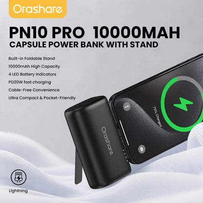 Orashare PN10 Pro 10000mAh Pocket Power Bank with Built-in Cable