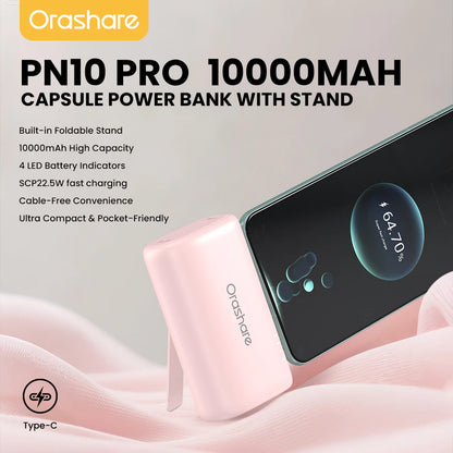 Orashare PN10 Pro 10000mAh Pocket Power Bank with Built-in Cable
