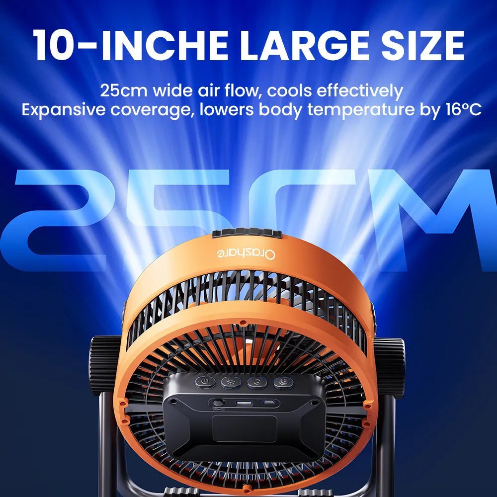 Orashare DF04 20000mAh Rechargeable Camping Fan with LED Light & Remote Control