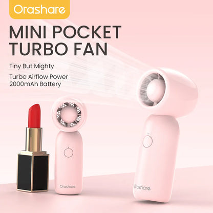 Orashare HF15 Turbo Mini Pocket Fan, 2000mAh Rechargeable Portable Cooling Fan