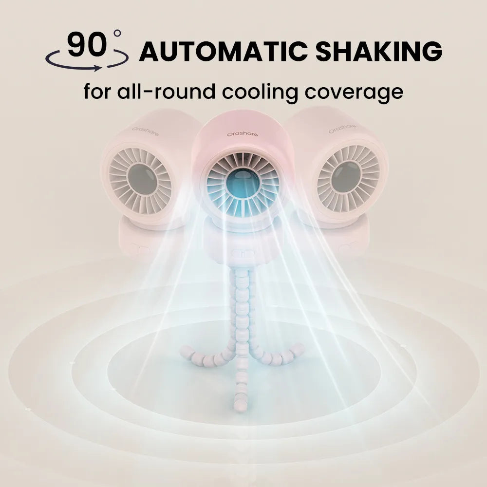 Orashare OCF01 Pro 4000mAh Baby Stroller Fan, Portable Octopus Clip Fan with 3 Speeds & Auto Rotation