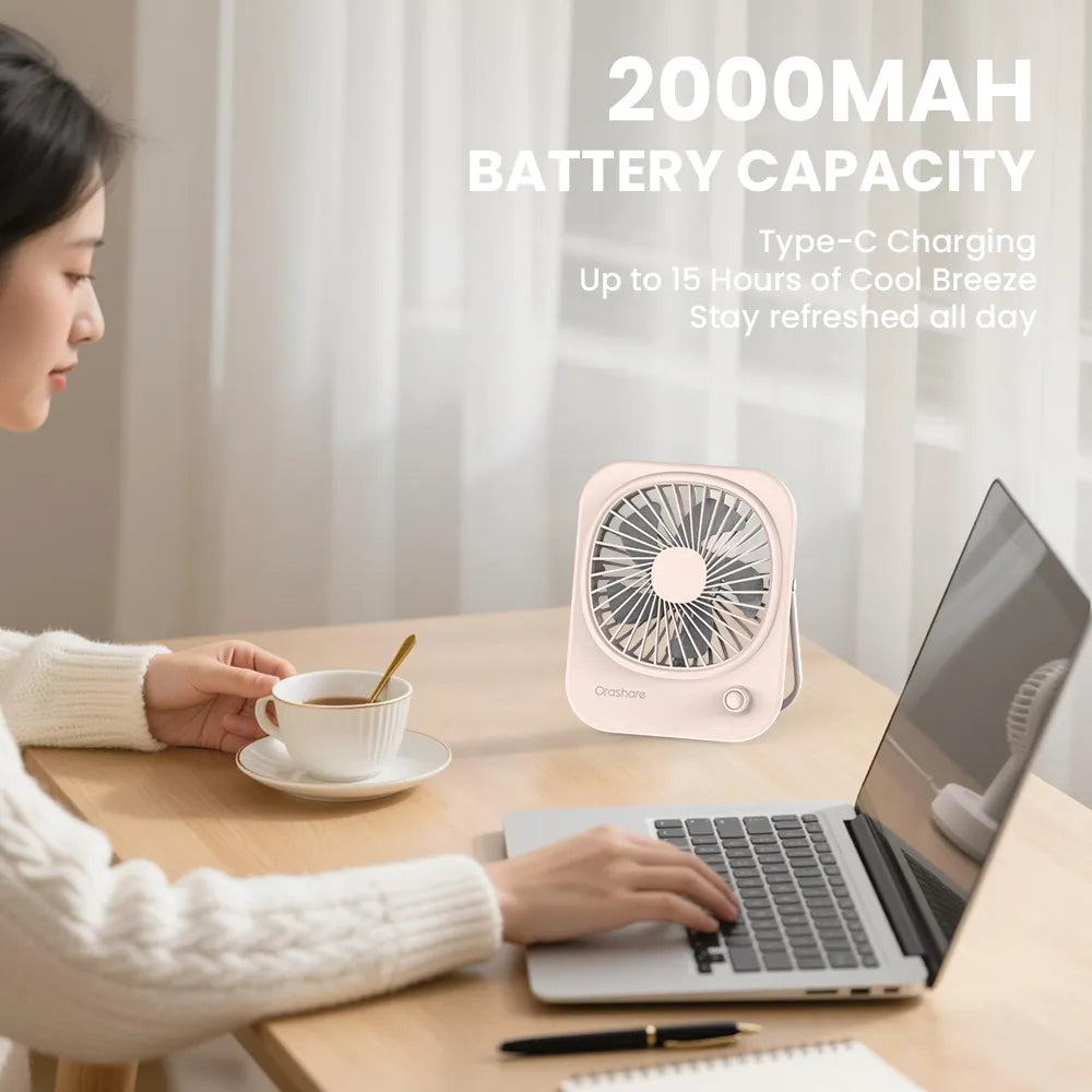Orashare DF10 Portable Rechargeable Desk Fan with 2000mAh Battery