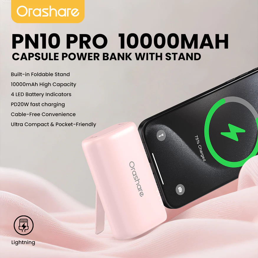 Orashare PN10 Pro 10000mAh Pocket Power Bank with Built-in Cable