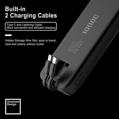 Orashare OH10 10000mAh Slim Power Bank with Built-in Cables