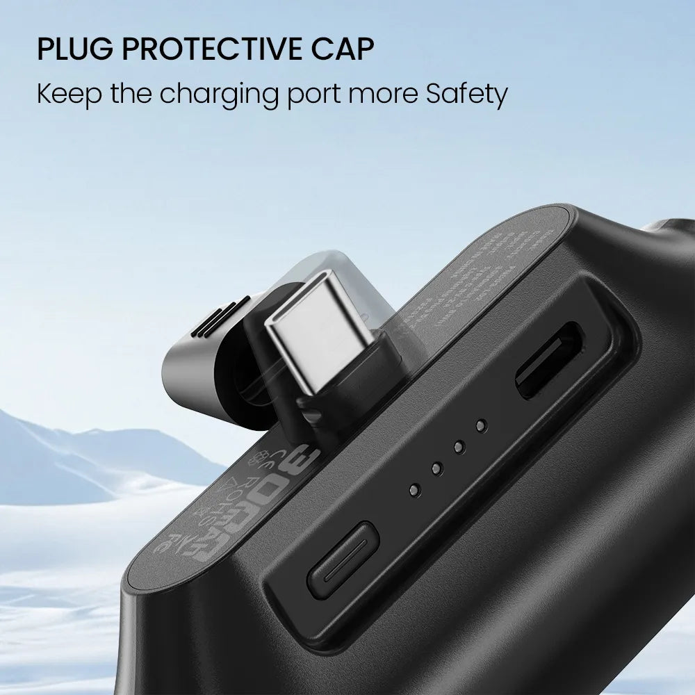 Orashare PNC03 3000mAh Mini Capsule Power Bank, Portable Plug-in Emergency Charger with Type-C or iP Connector