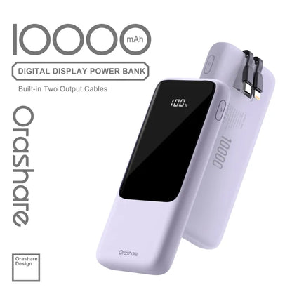Orashare OH10 10000mAh Slim Power Bank with Built-in Cables