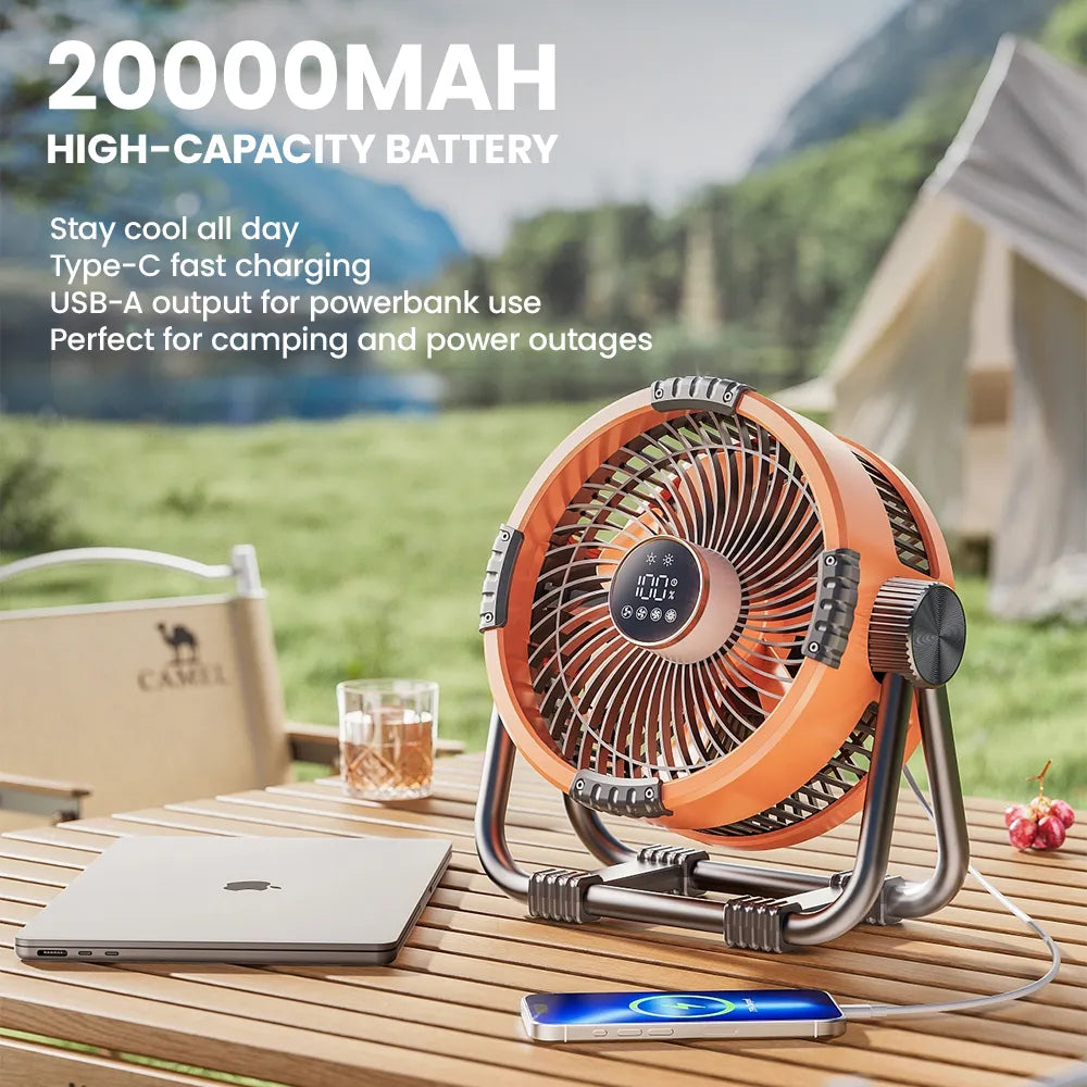 Orashare DF04 20000mAh Rechargeable Camping Fan with LED Light & Remote Control