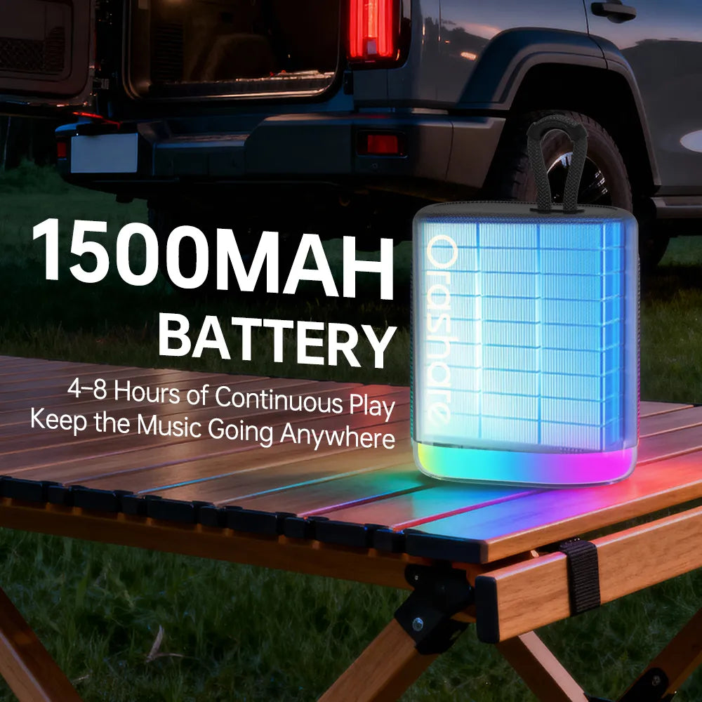 Orashare BS01 Max Portable Bluetooth 5.3 Speaker, RGB Light Wireless Subwoofer with 1500mAh Battery, 8H Playtime, TWS Pairing & Type-C Charging