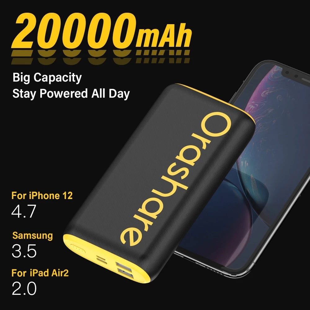 Orashare O20 20000mAh Compact Power Bank – Dual USB Charging