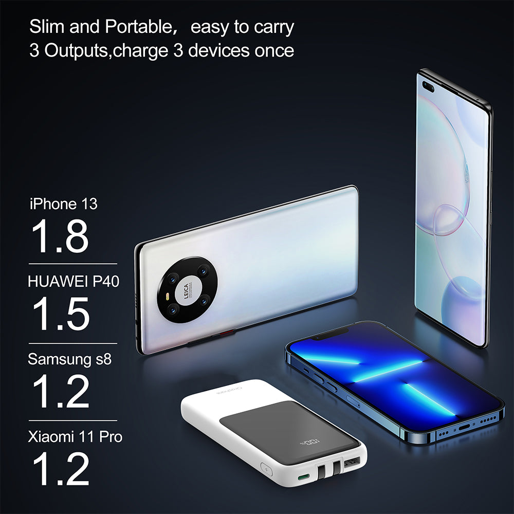 Orashare OH10 10000mAh Slim Power Bank with Built-in Cables