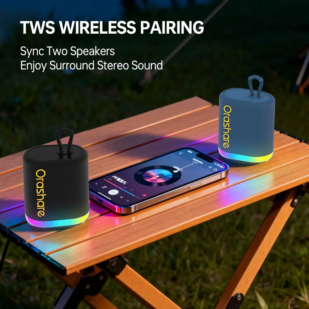 Orashare BS01 Max Portable Bluetooth 5.3 Speaker, RGB Light Wireless Subwoofer with 1500mAh Battery, 8H Playtime, TWS Pairing & Type-C Charging