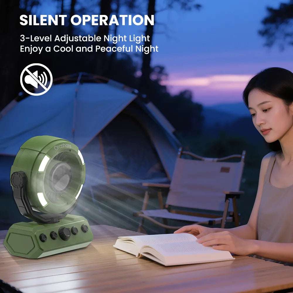 Orashare DF09 20000mAh Rechargeable Camping Fan with Remote, LED Light & 100-Speed Airflow