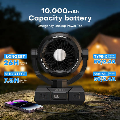 VOLO Y7 10000mAh Outdoor Camping Fan with LED Light