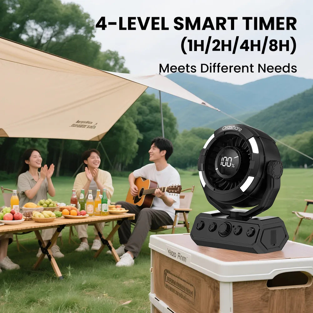 Orashare DF09 20000mAh Rechargeable Camping Fan with Remote, LED Light & 100-Speed Airflow