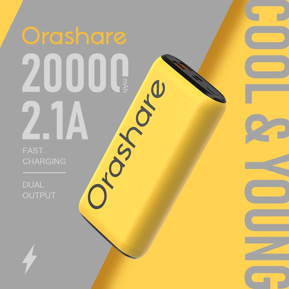 Orashare O20 20000mAh Compact Power Bank – Dual USB Charging