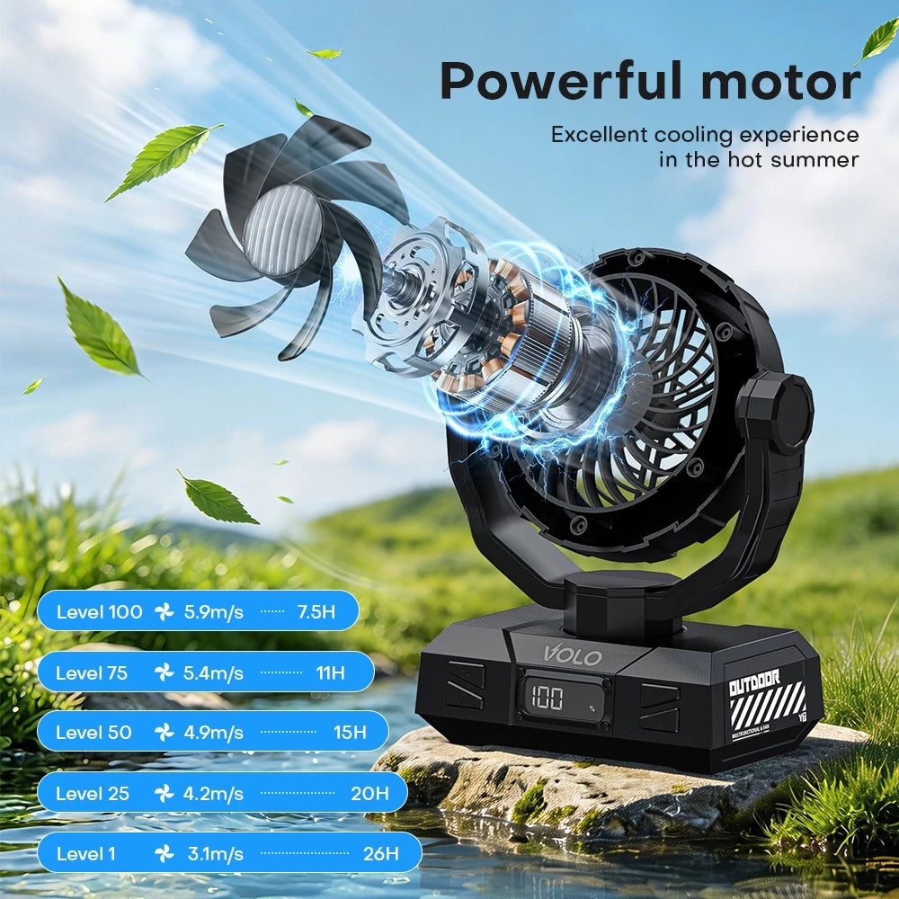 VOLO Y7 10000mAh Outdoor Camping Fan with LED Light