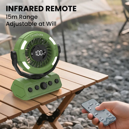 Orashare DF09 20000mAh Rechargeable Camping Fan with Remote, LED Light & 100-Speed Airflow