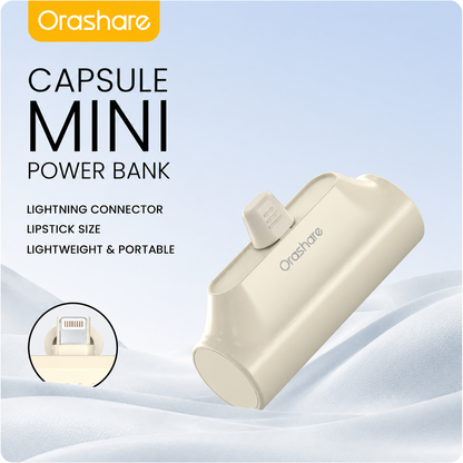 Orashare PNC03 3000mAh Mini Capsule Power Bank, Portable Plug-in Emergency Charger with Type-C or iP Connector